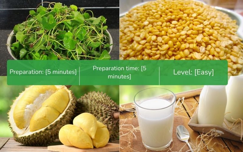 Ingredients for making pennywort, mung bean, and durian smoothie