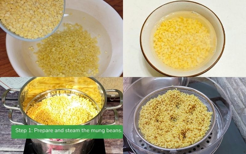 Preparing and steaming mung beans