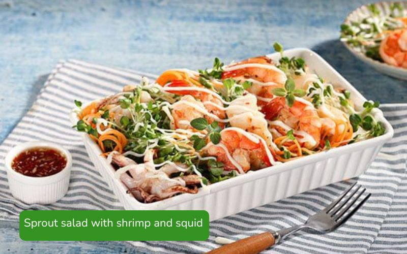 Fresh, crispy sprout salad with naturally sweet shrimp and squid.