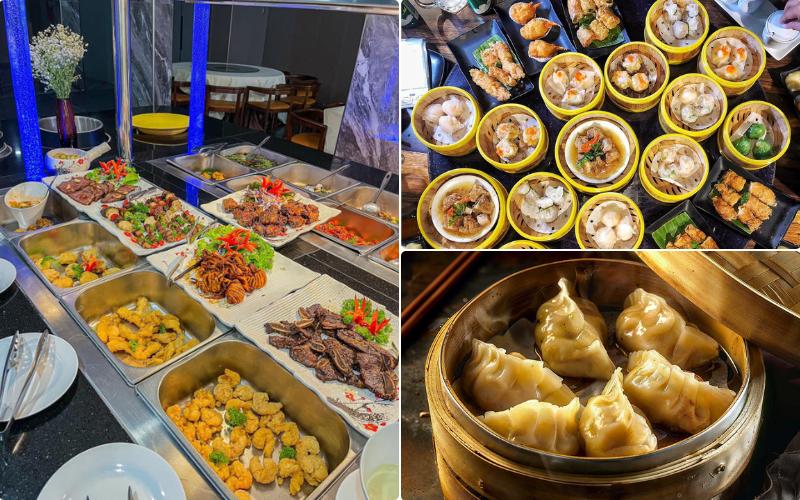 Buffet đa dạng với dim sum, hải sản, món Quảng Đông và lựa chọn gọi món phong phú.