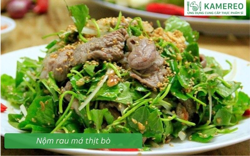 Nộm rau má ăn kèm thịt bò xào mềm thơm đậm đà