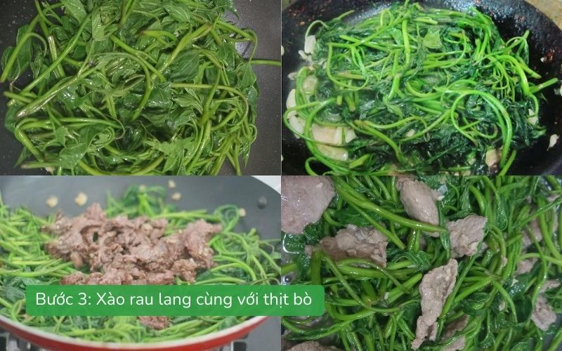 Xào rau lang cùng với thịt bò