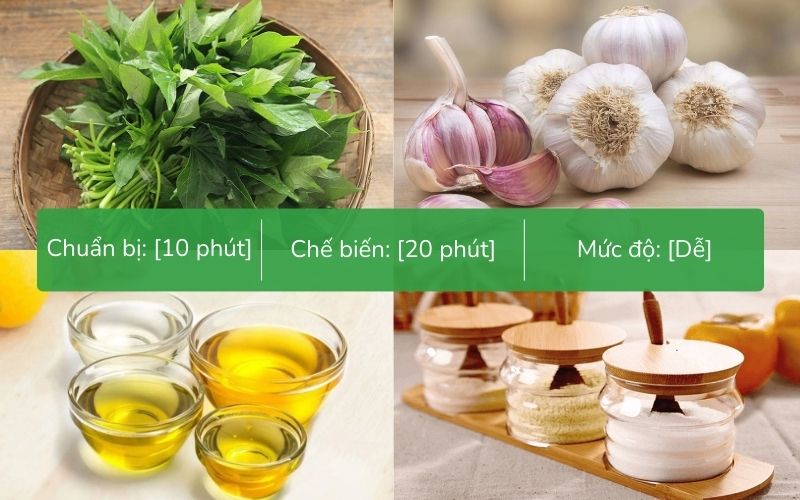 Nguyên liệu chuẩn bị làm rau lang xào tỏi