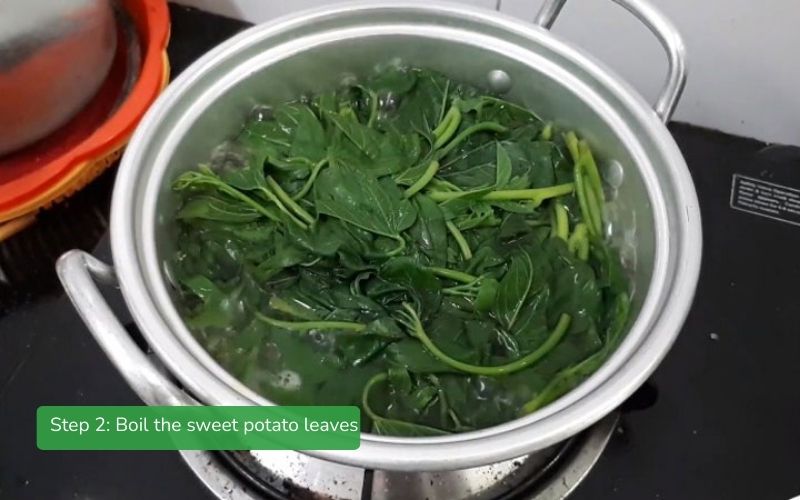 Boil sweet potato leaves