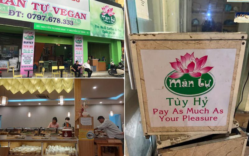 Quán có thiết kế tối giản, nổi bật với mô hình buffet chay tùy tâm