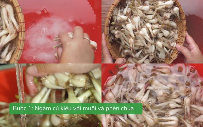 Ngâm củ kiệu với muối và phèn chua