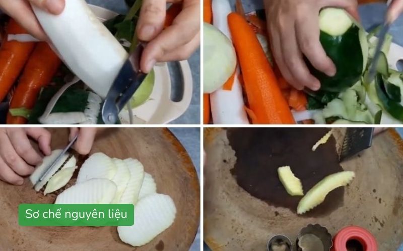 Đu đủ và cà rốt được sơ chế, bào sợi để làm dưa món