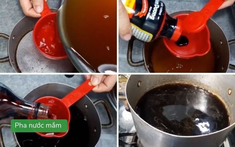 Nước mắm đường được nấu nguội để ngâm dưa món đu đủ cà rốt