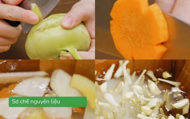 Rau củ được sơ chế sạch, cắt sợi đều để làm dưa món