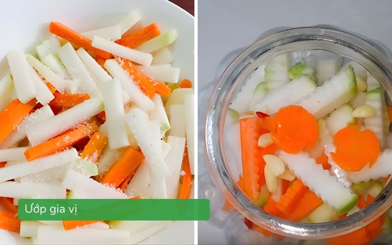 Su hào cà rốt được ướp đường giúp giòn và thấm vị