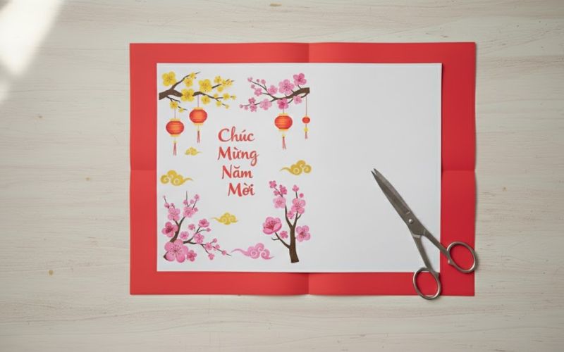 Trang trí mặt ngoài thiệp Tết