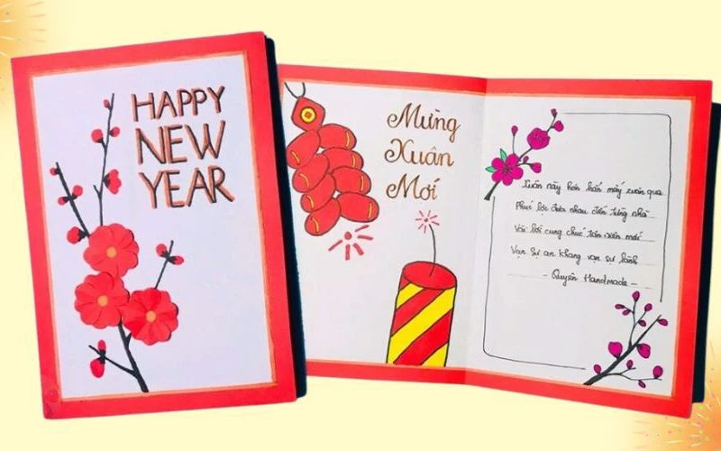 Viết lời chúc Tết bên trong thiệp