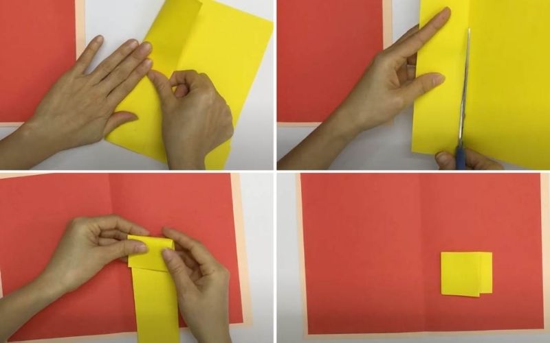 Các bước cắt giấy màu theo từng lớp thiệp