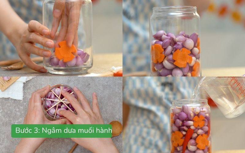 Lọ hành tươi được ngâm trong nước muối đường giấm