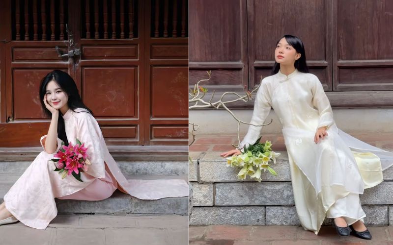 Tạo dáng áo dài Tết ngồi bệt truyền thống, tôn vẻ đẹp nền nã và nữ tính