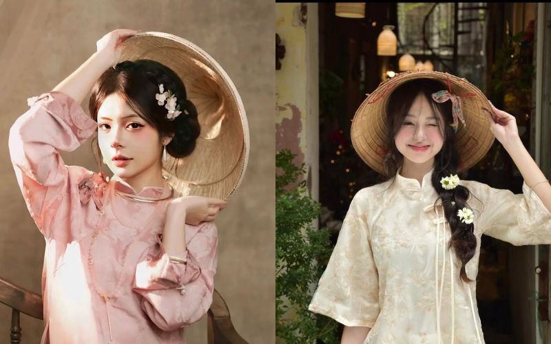 Chụp ảnh áo dài Tết với nón lá, cổ điển và thanh thoát