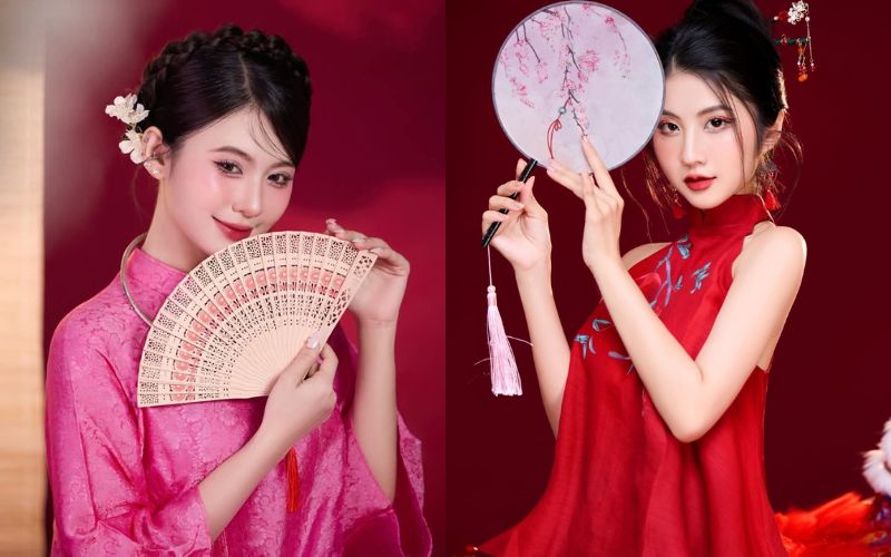 Tạo dáng chụp ảnh áo dài Tết với quạt, uyển chuyển và duyên dáng