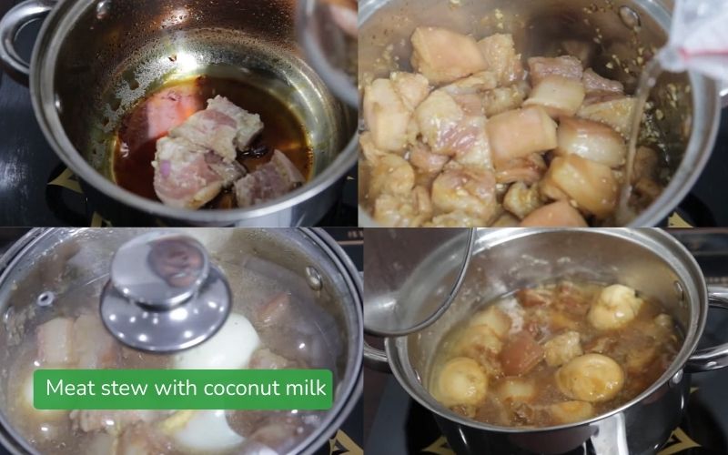 Braised pork with eggs in coconut milk