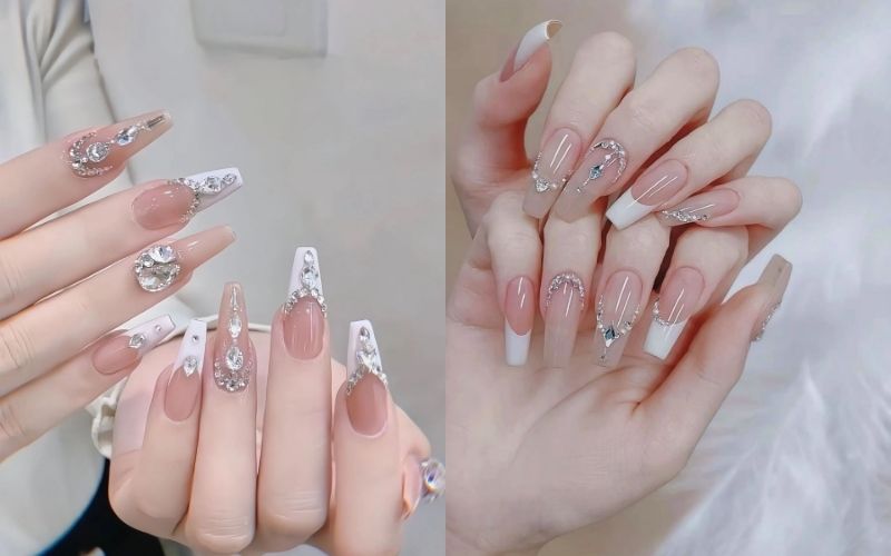 Móng tay đính đá kiểu nhẹ nhàng