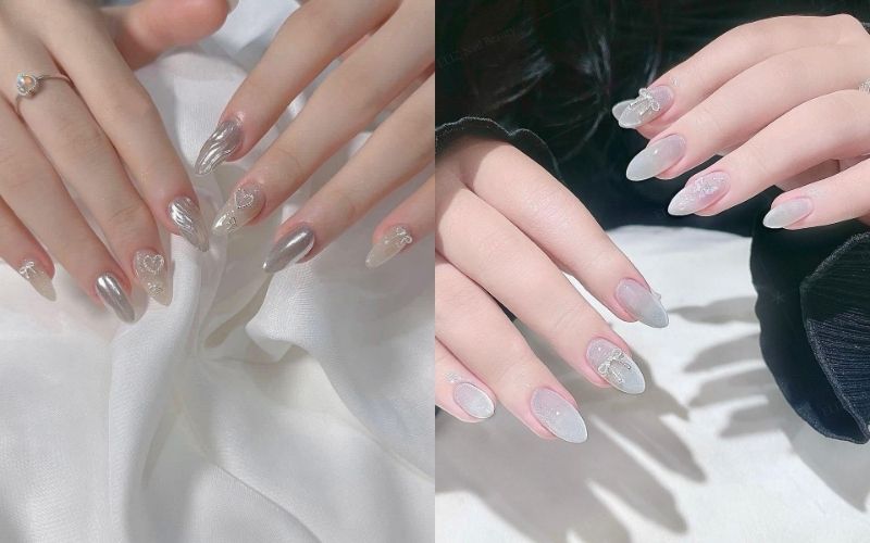 Móng tay tráng gương lấp lánh dịp năm mới