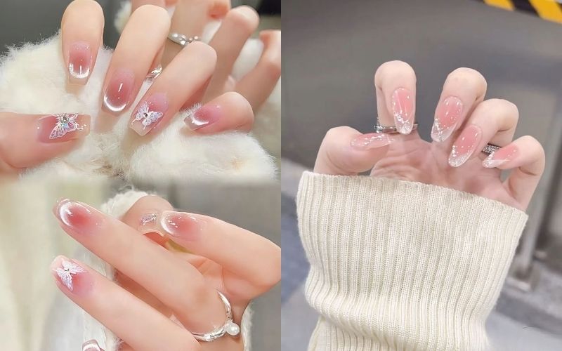 Móng tay hồng nhạt tinh tế dịp Tết