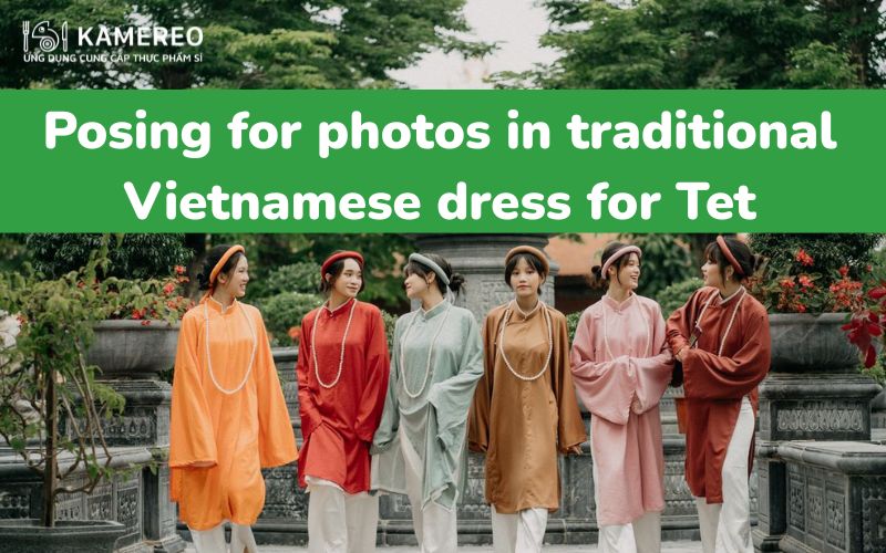 Posing for photos in traditional Vietnamese dress for Tet
