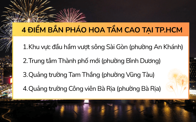 4 điểm bắn pháo hoa tầm cao tại dịp Tết Nguyên Đán Bính Ngọ 2026 tại TP.HCM