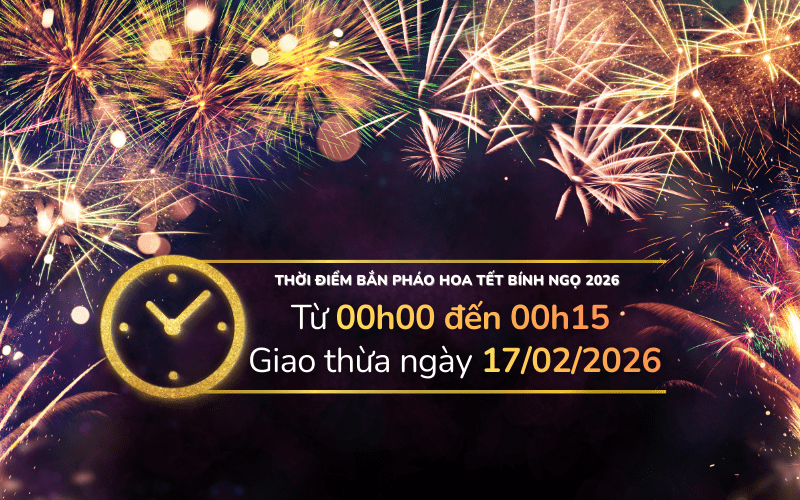 Pháo hoa giao thừa được bắn từ 00h00 đến 00h15 thời khắc chuyển giao của năm mới