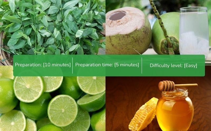 Ingredients for making water spinach juice with fresh coconut water