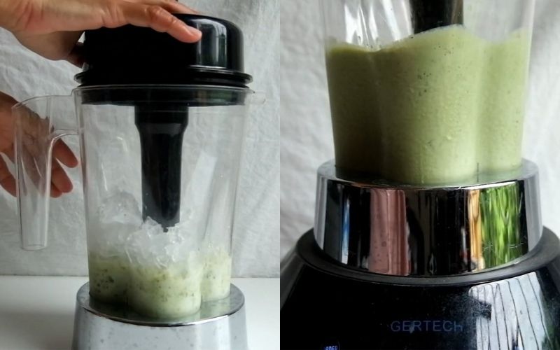 Blend the ingredients to create the desired consistency for the matcha.