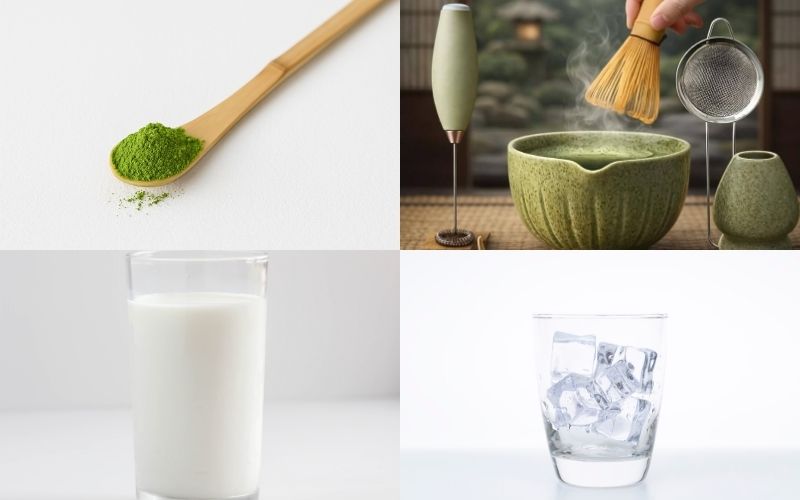 All the ingredients for making a matcha blended ice drink are included.