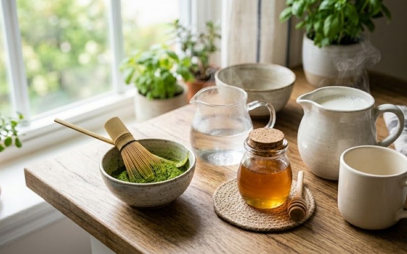 Tỷ lệ pha matcha latte nóng đúng chuẩn