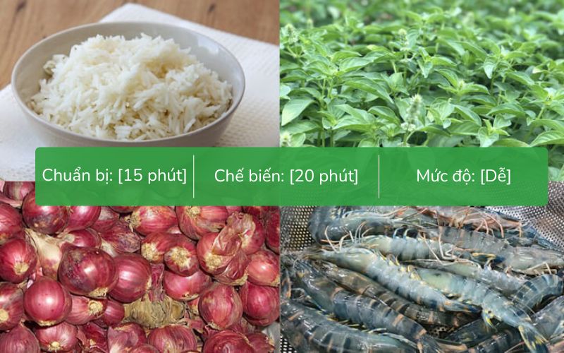 Nguyên liệu làm cơm chiên lá é với tôm