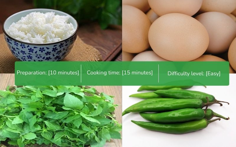 Ingredients for fried rice with basil leaves