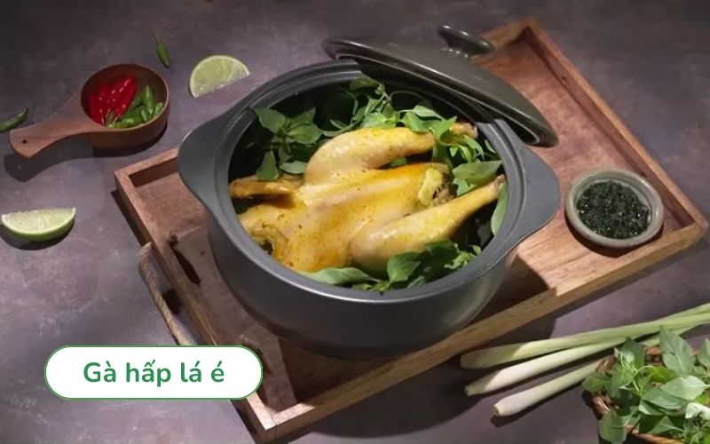 Gà hấp lá é thơm ngon