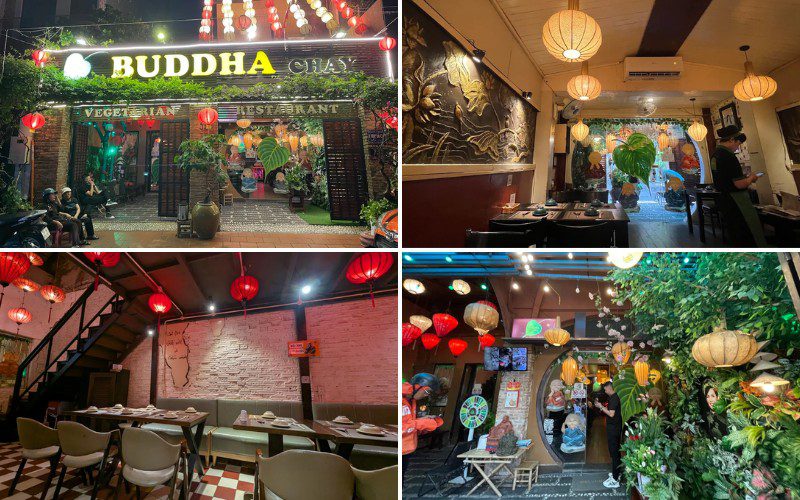 Không gian Buddha Chay nổi bật với phong cách Phật giáo thanh tịnh, tạo cảm giác yên bình và thư giãn