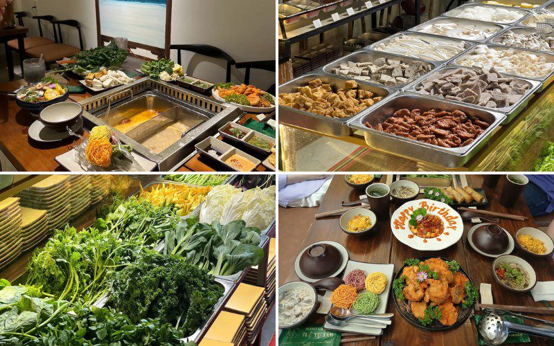 Menu gây ấn tượng với buffet lẩu chay đa vị cùng quầy rau xanh hơn 20 loại