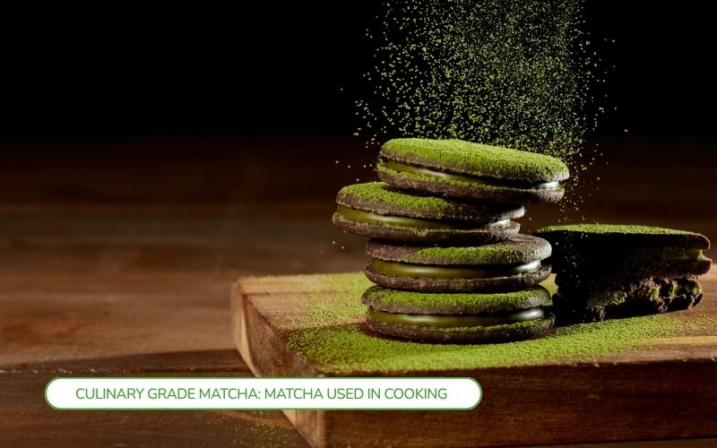 Culinary-grade matcha used in baking, resulting in a light greenish-yellow beverage.