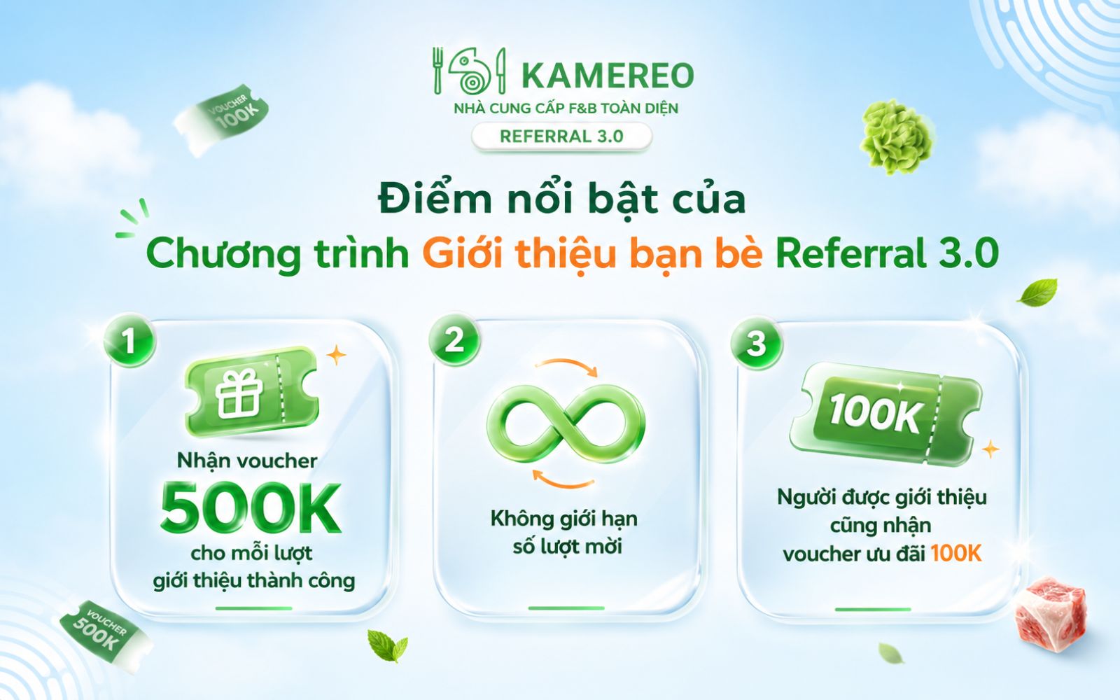 Mỗi lượt giới thiệu thành công người giới thiệu nhận 5 voucher 100,000, không giới hạn lượt mời