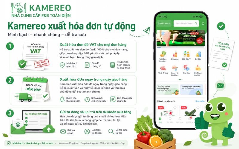Kamereo automatically issues VAT invoices for all F&B orders.