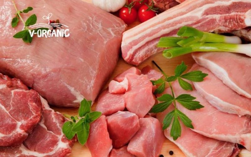 V - Organic food with vacuum-packed products.