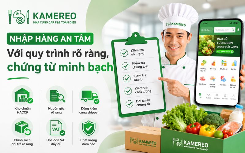How does Kamereo help restaurants control quality, packaging, and documentation when receiving goods in bulk?