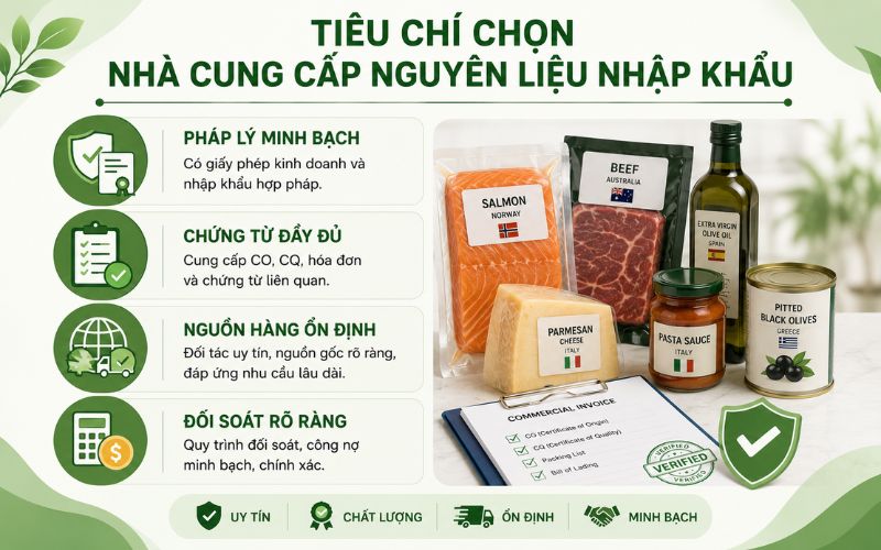 Tiêu chí chọn nhà cung cấp nguyên liệu nhập khẩu