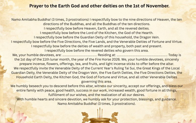 Prayer on the occasion of the Earth God and other deities on the 1st of November.