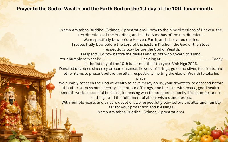 Prayer to the God of Wealth and the Earth God on the 1st day of the 10th lunar month.