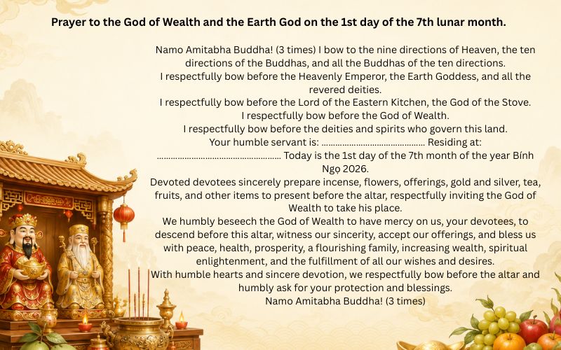 Prayer to the God of Wealth and the Earth God on the 1st day of the 7th lunar month.