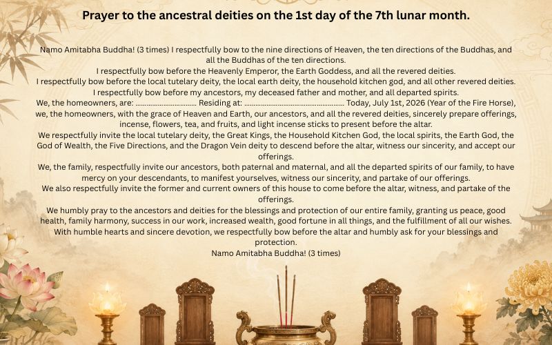 Prayer to the ancestral deities on the 1st day of the 7th lunar month.