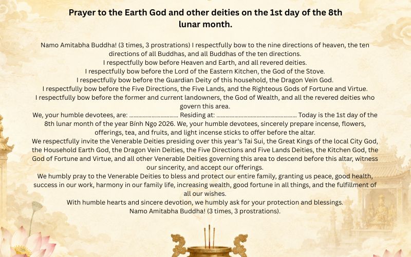 Prayer to the Earth God and other deities on the 1st day of the 8th lunar month.