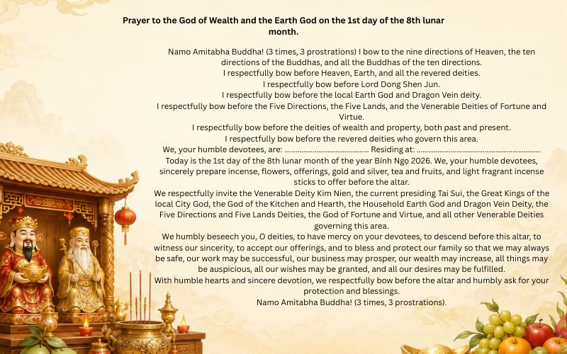 Prayer to the God of Wealth and the Earth God on the 1st day of the 8th lunar month.