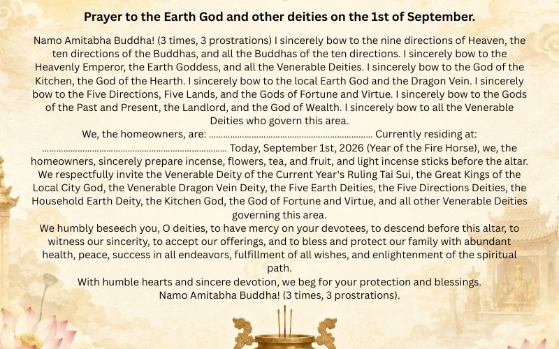 Prayer to the Earth God and other deities on the 1st of September.